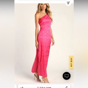 Lulus chasing desires hot pink satin one shoulder maxi dress! New with tags